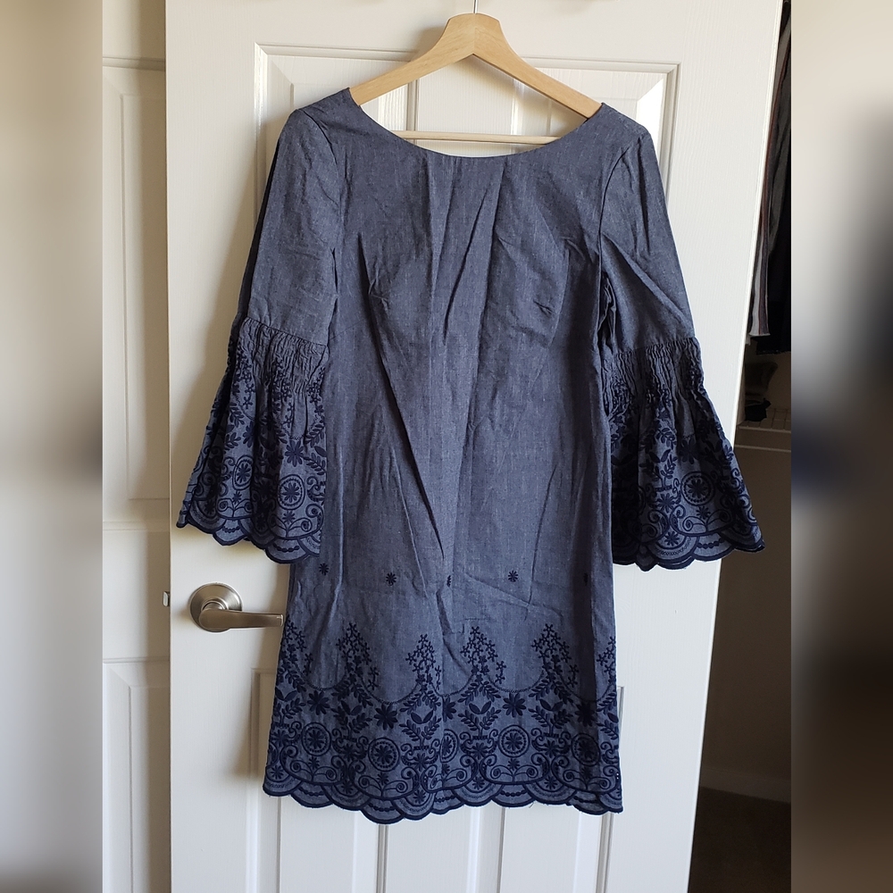 Eliza J Navy Embroidered Bell Sleeve Dress